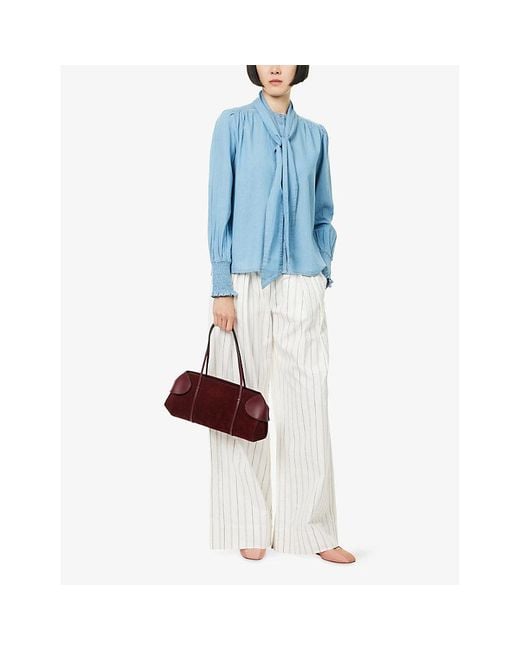 ME+EM Blue Cotton Chambray Blouse