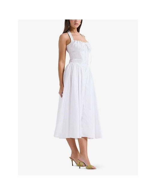 House Of Cb White Adabella Halter-Neck Floral-Print Cotton-Blend Midi Dress