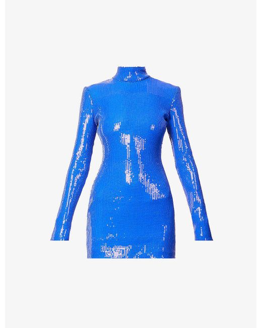David Koma Blue Sequin-embellished Cut-out Stretch-woven Mini Dress