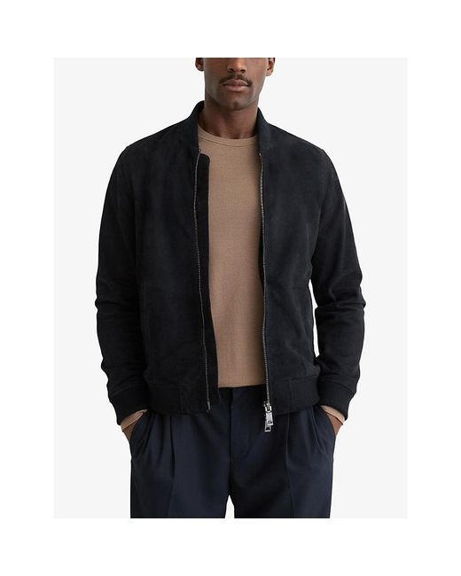 Reiss Black Bild Regular-Fit Suede Bomber Jacket for men