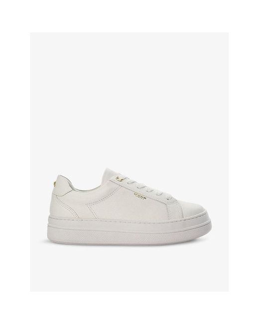 Dune White Eastern Logo-embossed Flatform Leather Low-top Trainers