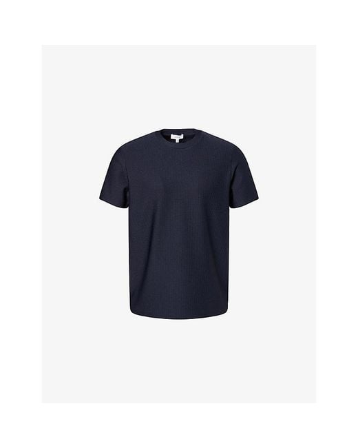 Arne Blue Pleated Crew-Neck Woven T-Shirt for men