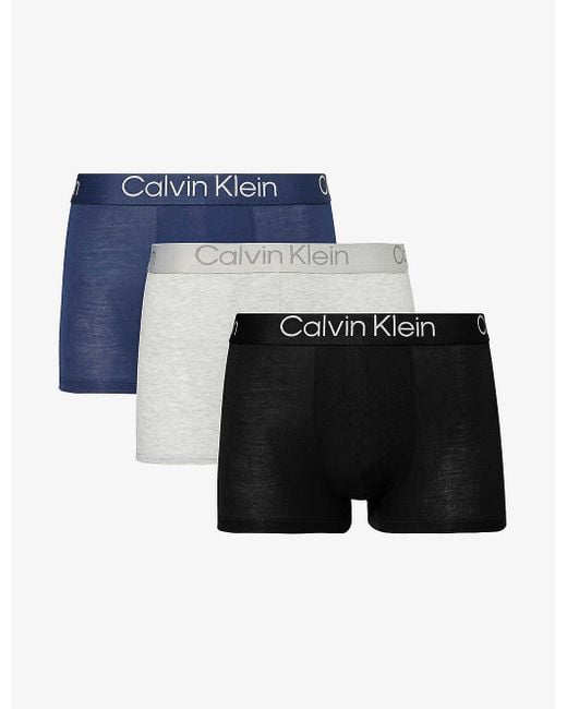 Calvin Klein Blue Logo-waistband Pack Of Three Stretch-woven Trunk for men