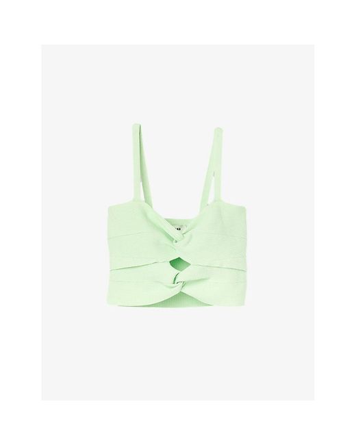 Sandro Green Palmier Twist-knot Cropped Stretch-woven Top