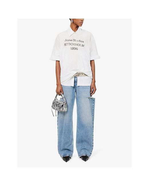 Acne White Exford 1966 Logo-pattern Cotton-jersey T-shirt
