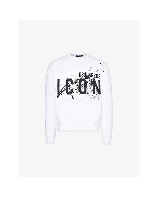 DSquared² White Icon Logo-print Long-sleeve Cotton-jersey Sweatshirt Xx for men