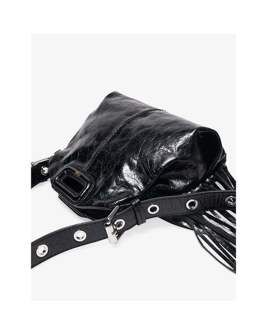 Maje Black Miss M Mini Cracked-Leather Bag