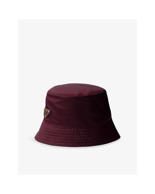 Prada Red Logo-Plaque Nylon Bucket Hat