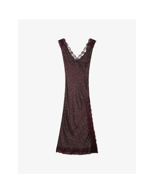 OMNES Brown Penny Polka-Dot Print Woven Midi Dress