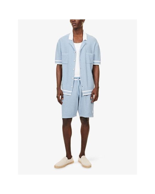 CHE Blue Armas Stripe-Trim Bouclé Cotton-Blend Shorts for men