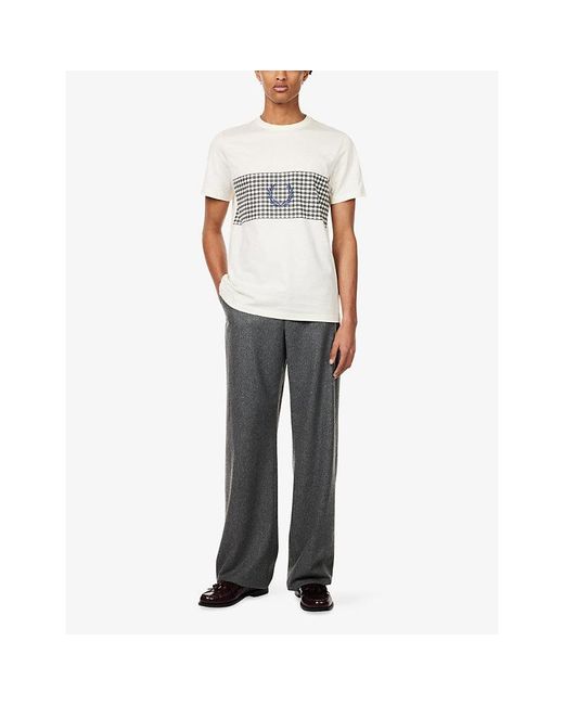 Fred Perry White Tennis Net Graphic-Print Cotton T-Shirt for men
