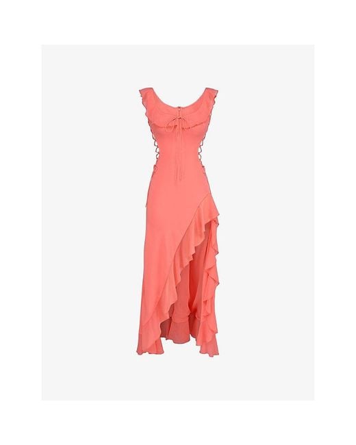 House Of Cb Red Aloura Georgette Ruffle Woven Maxi Dress Xs (A-C Cup)