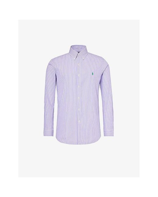 Polo Ralph Lauren Purple Logo-embroidered Stripe Stretch-cotton Shirt X for men