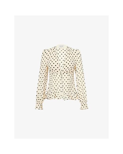 Reformation White X Nara Smith Polka-Dot V-Neck Woven Blouse