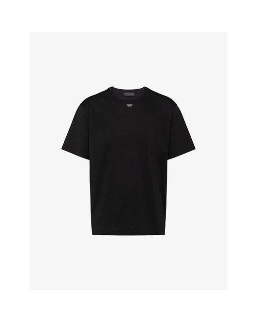 Prada Black Logo-print Crewneck Stretch-cotton T-shirt X for men