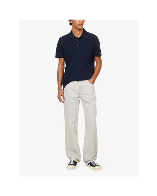PAIGE Blue Demille Cotton-Knit Polo Top for men