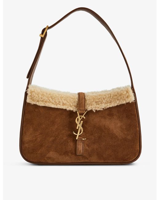Saint Laurent Le 5 À 7 Shearling And Leather Shoulder Bag in Dark Brown
