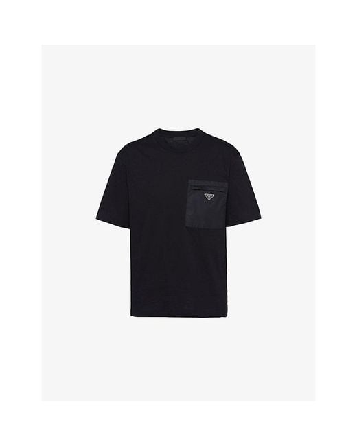 Prada Blue Re-Nylon Logo-Plaque Cotton-Jersey T-Shirt for men