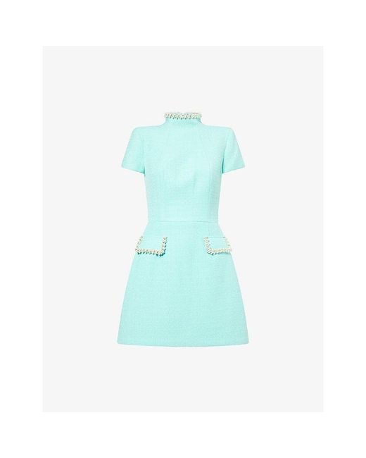 Nadine Merabi Blue Simone Woven Tweed Mini Dress