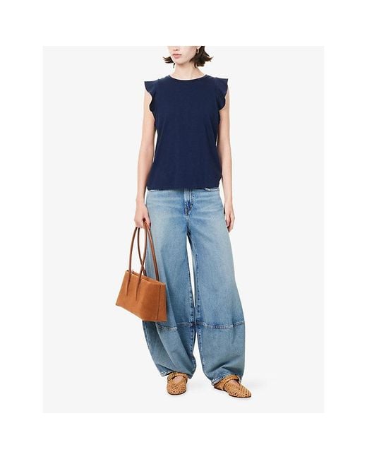 PAIGE Blue Alaria Frilled Cotton Tank Top