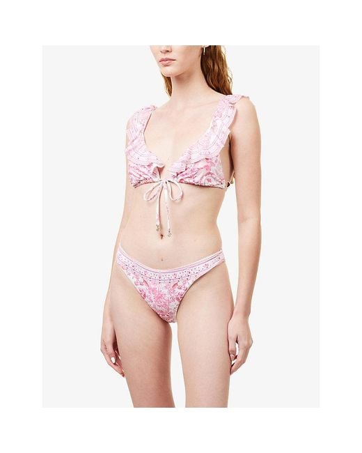 Camilla Pink Floral Crystal-Embellished Bikini Bottoms