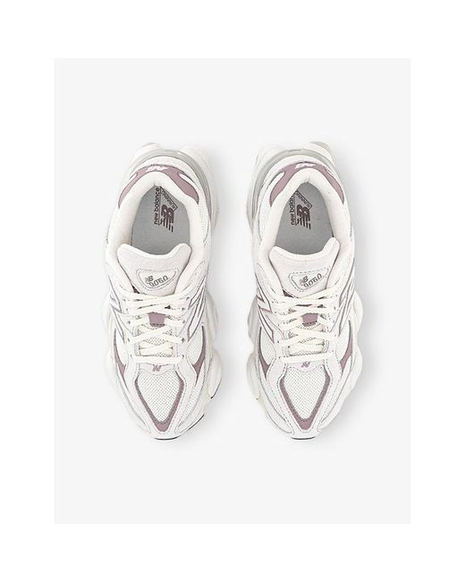 New Balance White 9060 Suede Low-Top Trainers for men