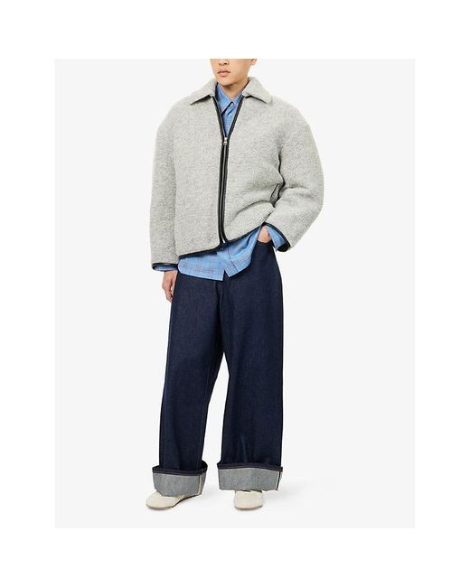 J.W. Anderson Gray Contrast-Trim Relaxed-Fit Knitted Wool-Blend Jacket for men