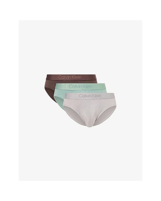 Calvin Klein White Cl Taupe,Pale,Charm Ultra Soft Branded Pack Of Three Stretch-Cotton Hip Briefs for men