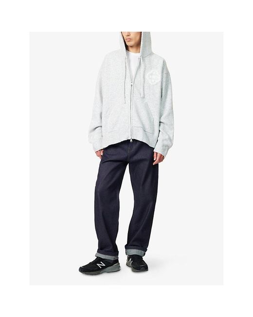 The Couture Club White Fluffy Emblem Two-Slip-Pockets Knitted Hoody for men