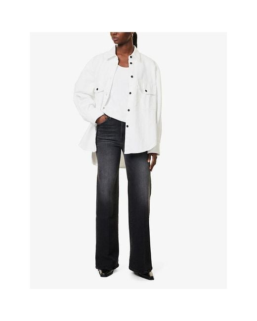 Mother Blue The Hustler Roller Sneak Faded Wash Straight-Leg Mid-Rise Stretch-Denim Blend Jeans