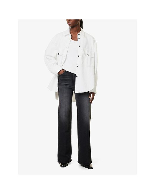 Mother Blue The Hustler Roller Sneak Faded Wash Straight-Leg Mid-Rise Stretch-Denim Blend Jeans
