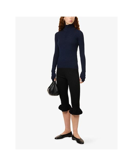 Frankie Shop Blue Sade Zipped Wool-Blend Jumper