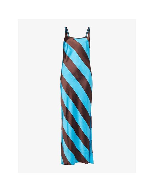 Samsøe & Samsøe Blue Sunna Striped Recycled Polyester-blend Maxi Dress