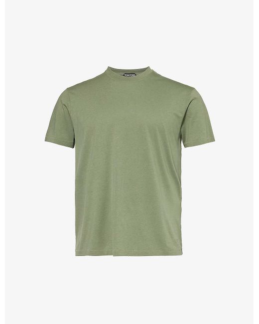 Tom Ford Green Crewneck Ribbed-trim Cotton-blend Jersey T-shirt for men