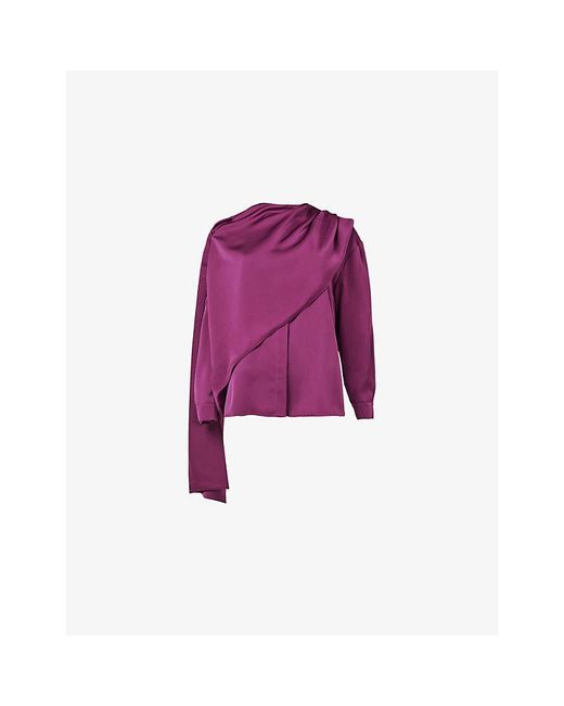 eem Purple Scarf-Detail Relaxed-Fit Satin Blouse