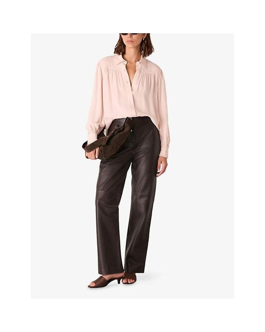 Whistles Pink Tie-Detail Crepe Woven Blouse
