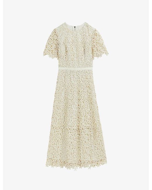 Ted Baker Multicolor Womens Natural Aldorra Lace-trimmed Woven Midi Dress 10