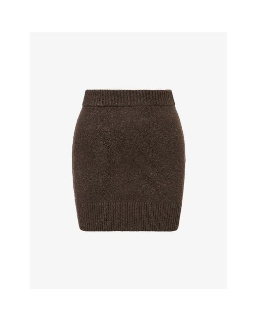 The Couture Club Brown Emblem Embroidered Knitted Mini Skirt
