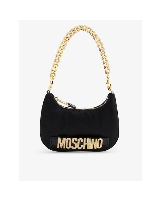 Moschino Black Logo-plaque Chain-strap Silk-blend Shoulder Bag