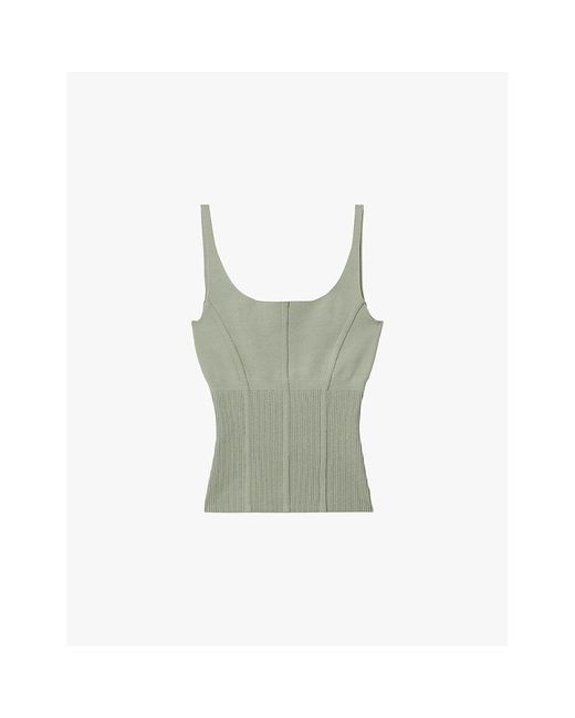 Reiss Green Verity Exposed-Seam Stretch-Knitted Top