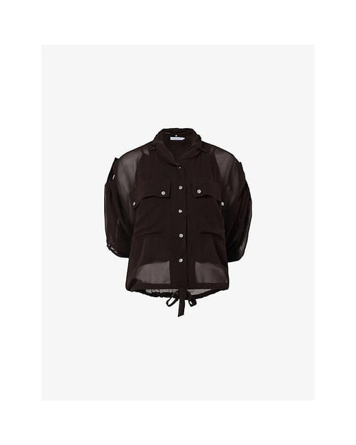 eem Black Military Button-Down Woven Blouse