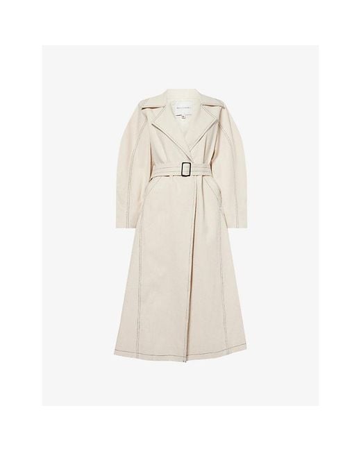 Mona Alshebil Natural Curved-Sleeve Oversized Denim Trench Coat