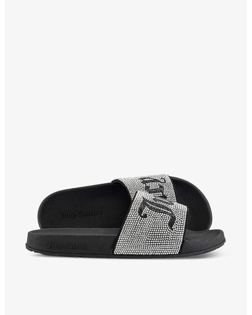 Juicy Couture Black Donna Diamante-Embellished Rubber Sliders