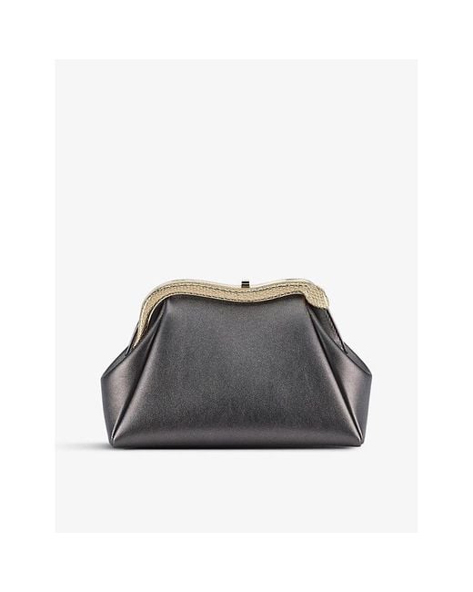 BVLGARI Gray Serpentine Leather Clutch Bag