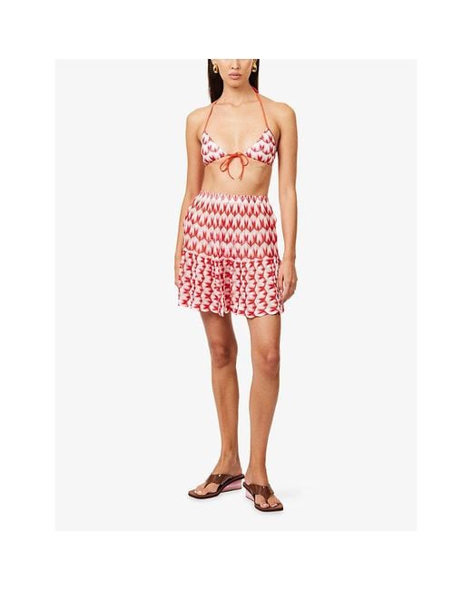Missoni Red Floral-Print Knitted Mini Skirt