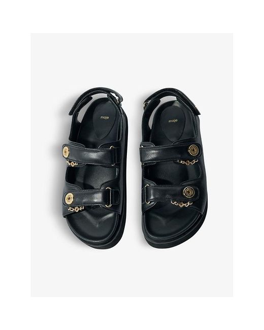 Maje Black Clover-embellished Flat Leather Sandals
