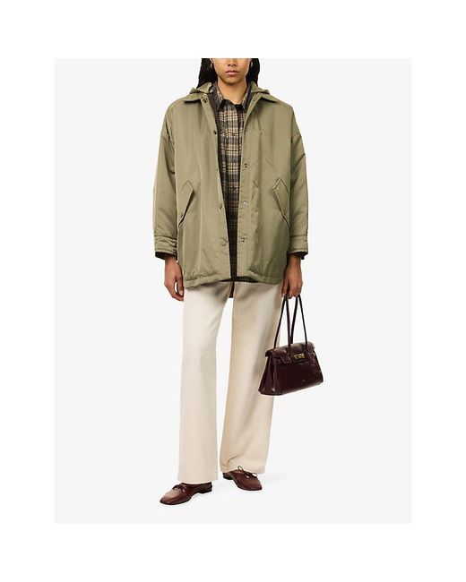 Weekend by Maxmara Green Detachable-Hood Flap-Pocket Shell Jacket