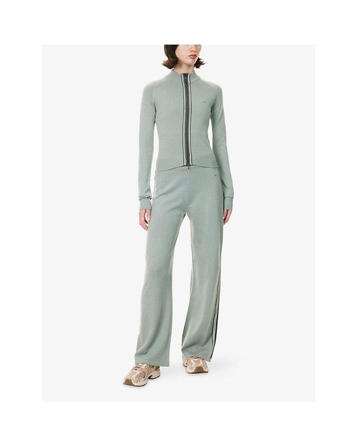 ADANOLA White Funnel-Neck Striped Knit Cardigan