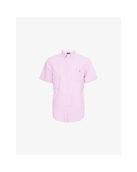 Polo Ralph Lauren Pink Logo-Embroidered Striped-Seersucker Untucked-Fit Cotton Shirt for men