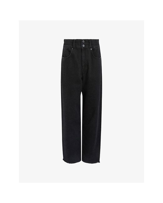 AllSaints Black Hailey Elasticated-waist Frayed-hem Denim Jeans